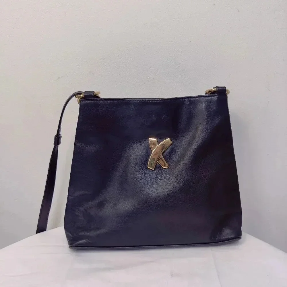 Paloma Picasso vintage black leather shoulder bag